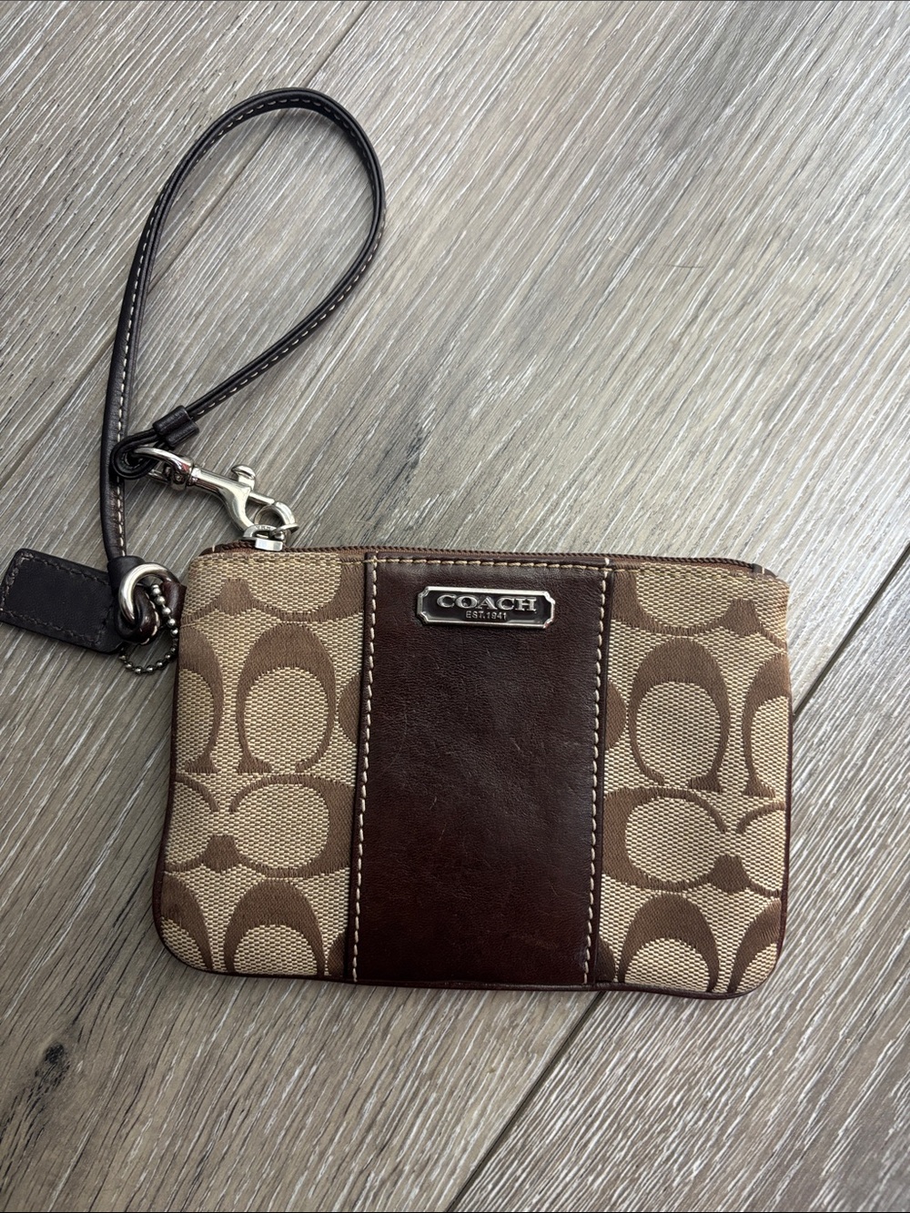 Coach Brown Signature Canvas Wristlet